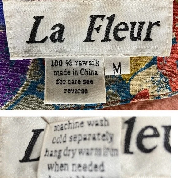 Vintage La Fleur Raw Silk Abstract Floral Blazer Sz M - Picture 11 of 12